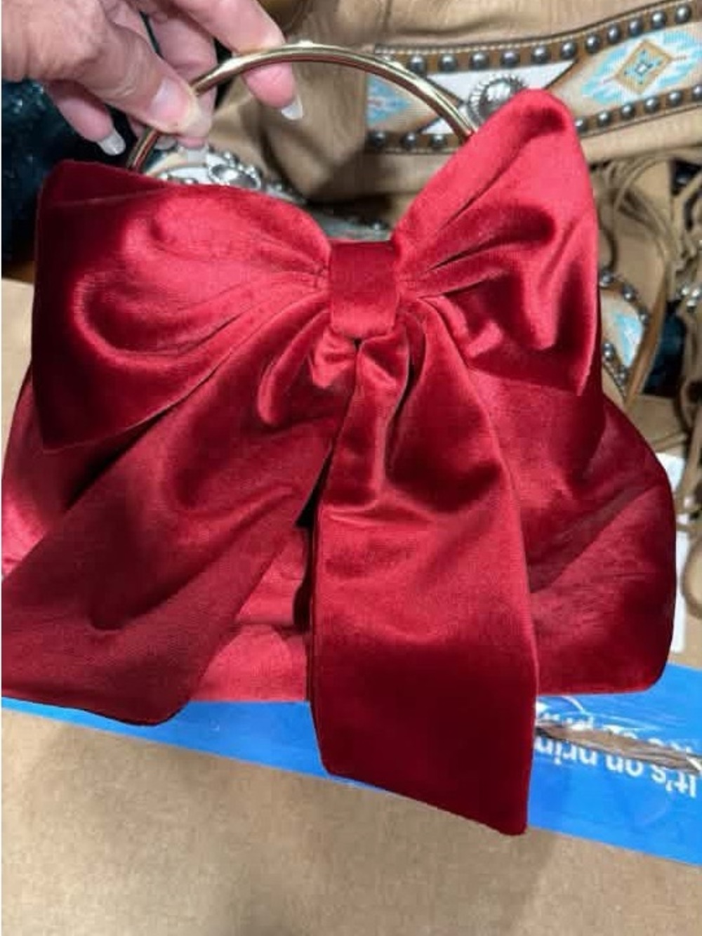 Red Satin Bow Handbag with Gold Handle